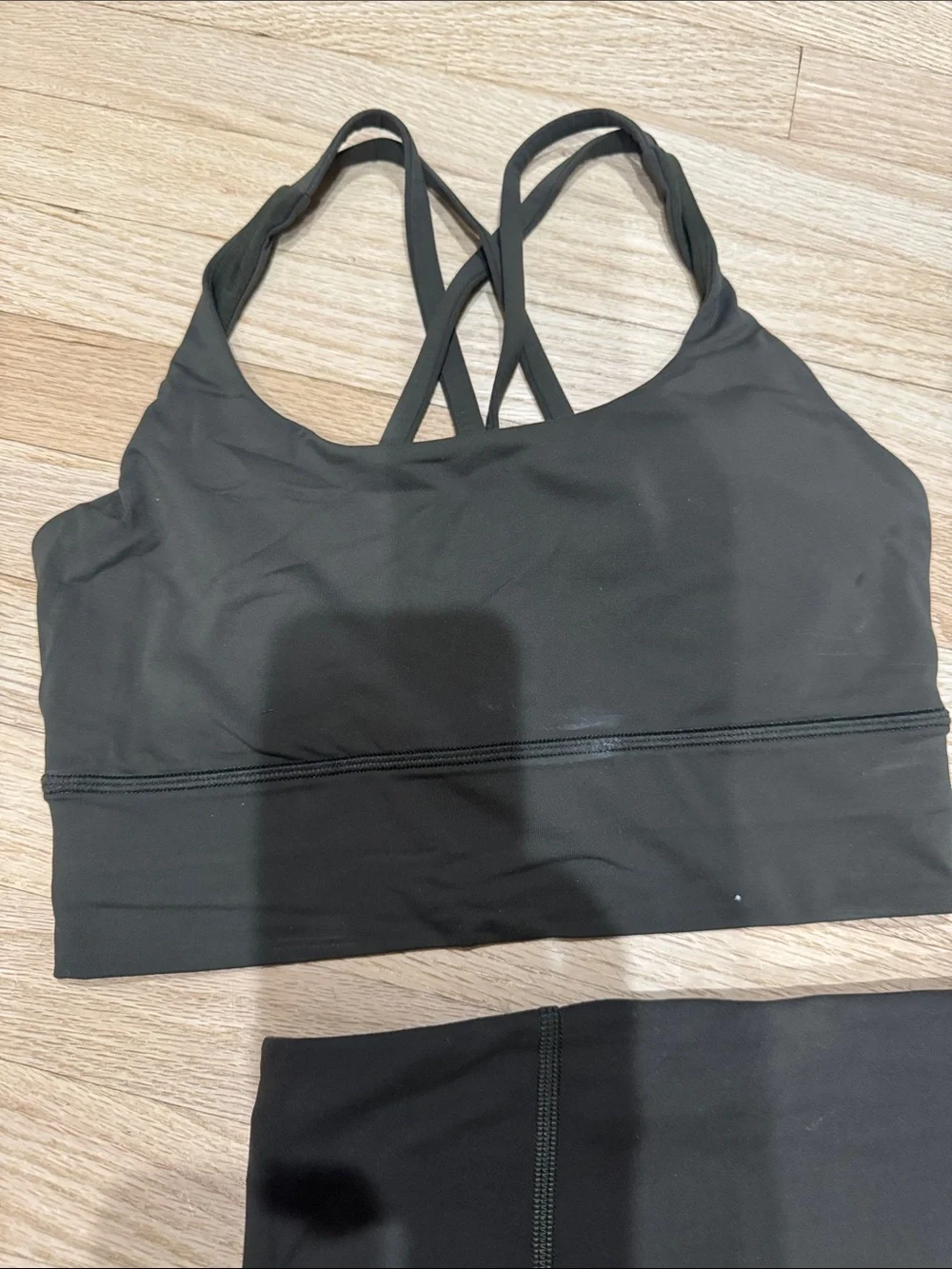 Lululemon Women’s army green High-Waist Leggings & Strappy Sports Bra Set